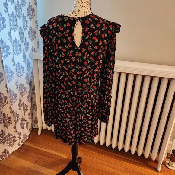 Reformation Bedford Long Sleeve Dress Cherry Print, Fruit, Retro, Vintage Sz L - Picture 6 of 12